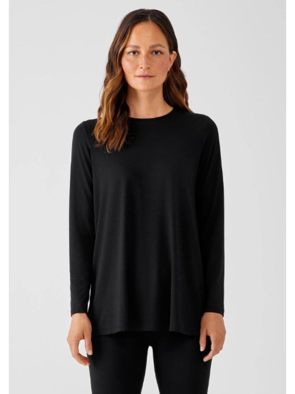 EILEEN FISHER Black Sz Medium Casual Wear Stretchy Jersey Knit Tunic Shirt